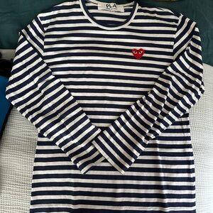 Comme des Garcons PLAY Navy & White Striped Long Sleeve Tee